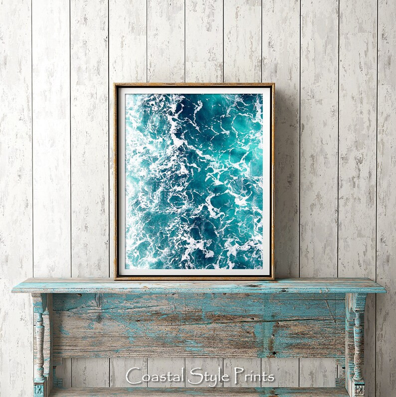 Turquoise Ocean Print Waves Art Print Ocean Digital | Etsy | Etsy (US)