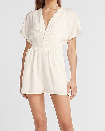 Smocked Waist V-neck Romper | Express