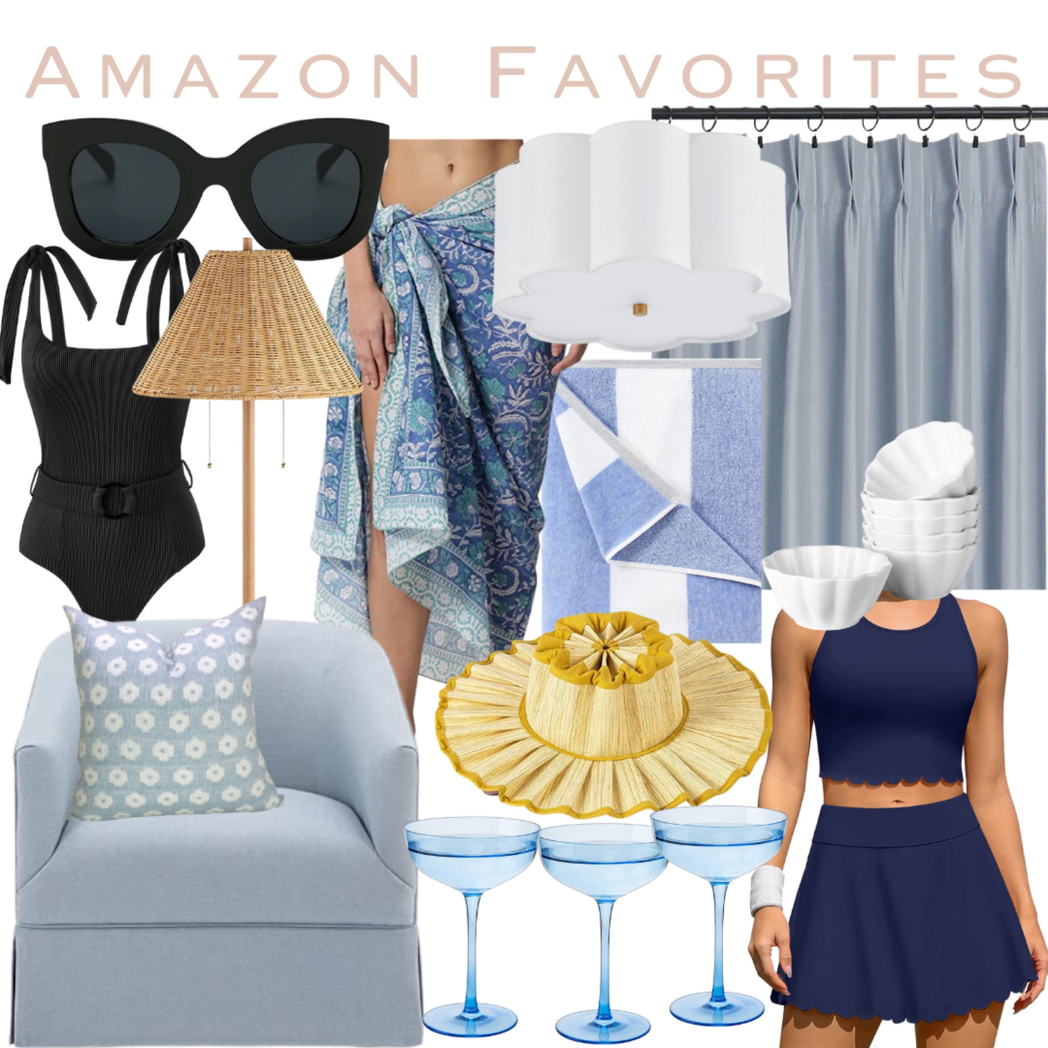 #founditonamazon
Amazon home finds
Amazon swim
Resort wear
One piece swimsuit 
Block print sarong
Swivel chair
Rattan lamp
Scalloped tennis skirt
Colored glass martini glass
Flush mount
Pinch pleat curtains
Designer looks for less
Beach towel
Sunglasses
Summer wardrobe 
Athleisure

#LTKswim #LTKfit #LTKhome