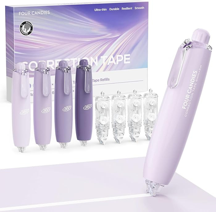 Four Candies Refillable Retractable White Correction Tape, 4PCS Smooth White Pull-Out Tape with 4... | Amazon (US)