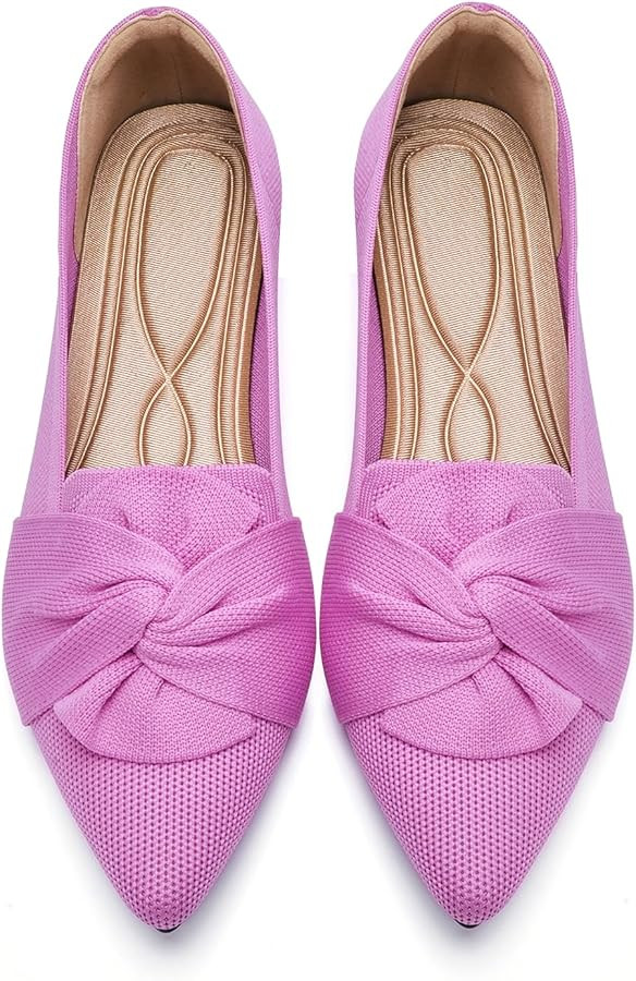 Flats for Womens Pointed Toe Ballet Flats with Bow Comfortable Knit Dressy Flats | Amazon (US)