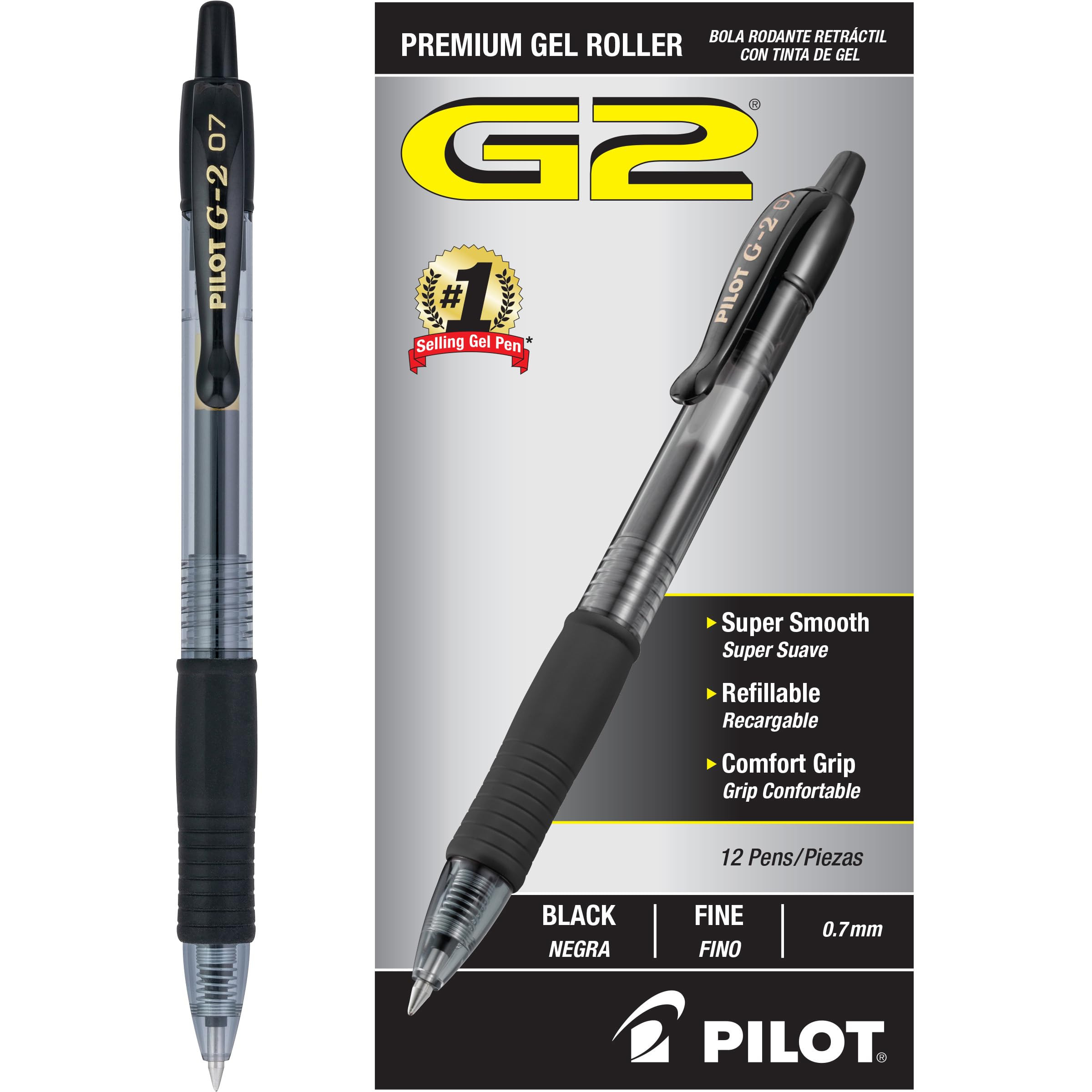 Pilot, G2 Premium Gel Roller Pens, Fine Point 0.7 mm, Black, Pack of 12 (Dozen Box) | Amazon (US)