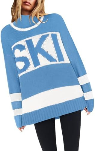 Yousify Womens Sweaters Fall 2025 Oversized Color Block Ski Sweater Crewneck Winter Tops S-2XL | Amazon (US)