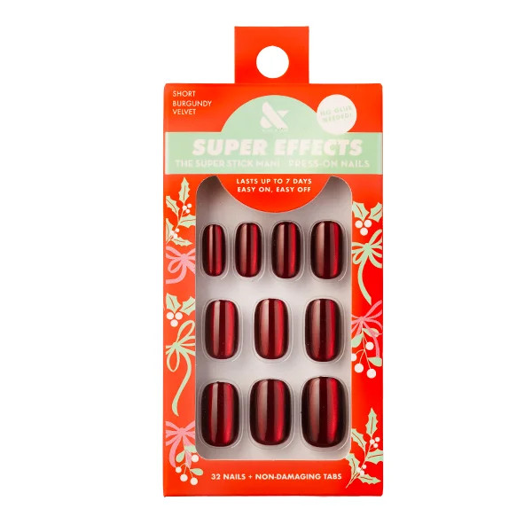 Olive & June Super Stick Tabs, Short Squoval Press-On Nails, Burgundy Velvet, 32 Pieces | Walmart (US)