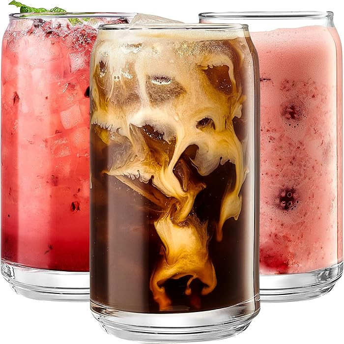 Le'raze Set of 6 Patented Can Shaped\u00ae Drinking Glasses - 16oz Clear Goblet Glass Cups for Ma... | Amazon (US)