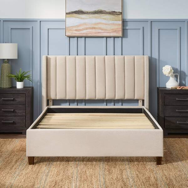 Brookside Adele Vertical Upholstered Bed with Wingback Headboard - Oat - Full | Bed Bath & Beyond