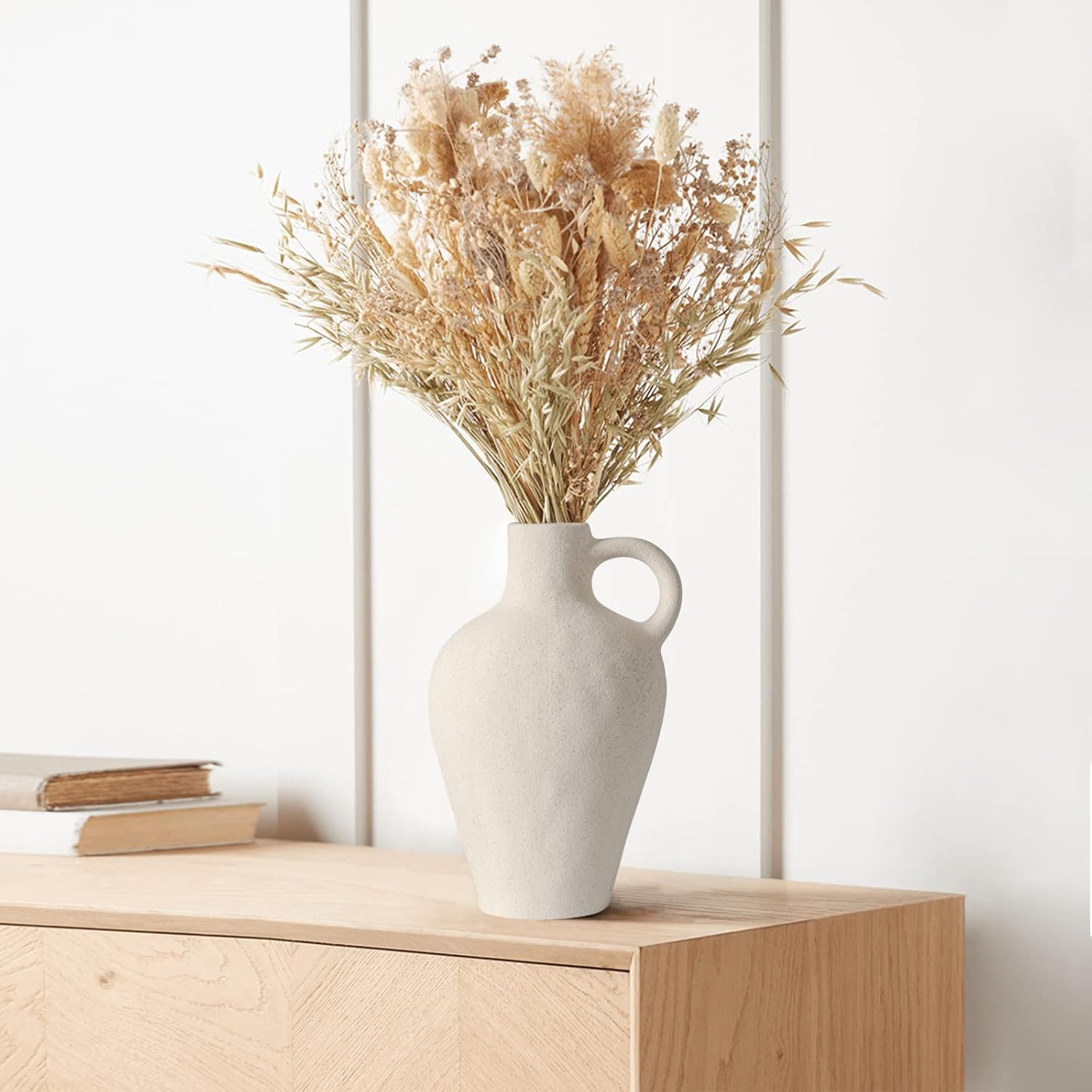 White Ceramic Vase Farmhouse Pampas Flower Vases Rustic Pottery Clay Jug for Decorative Centerpie... | Amazon (US)