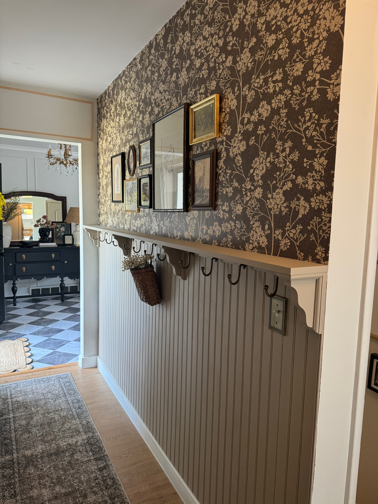 Entry Hallway! 

Hallway - entryway - vintage - beadboard - wallpaper - moody - ideas - hooks - floral - paint - gallery wall 

#LTKHome #LTKStyleTip #LTKFallSale