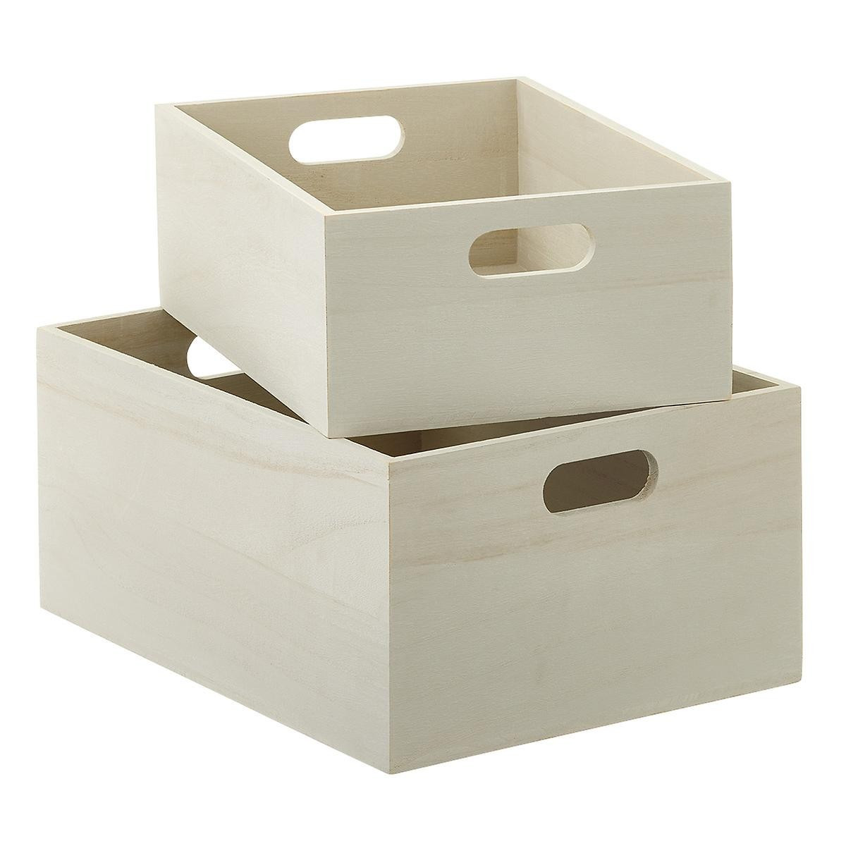 Whitewashed Wooden Storage Bins with Handles | The Container Store