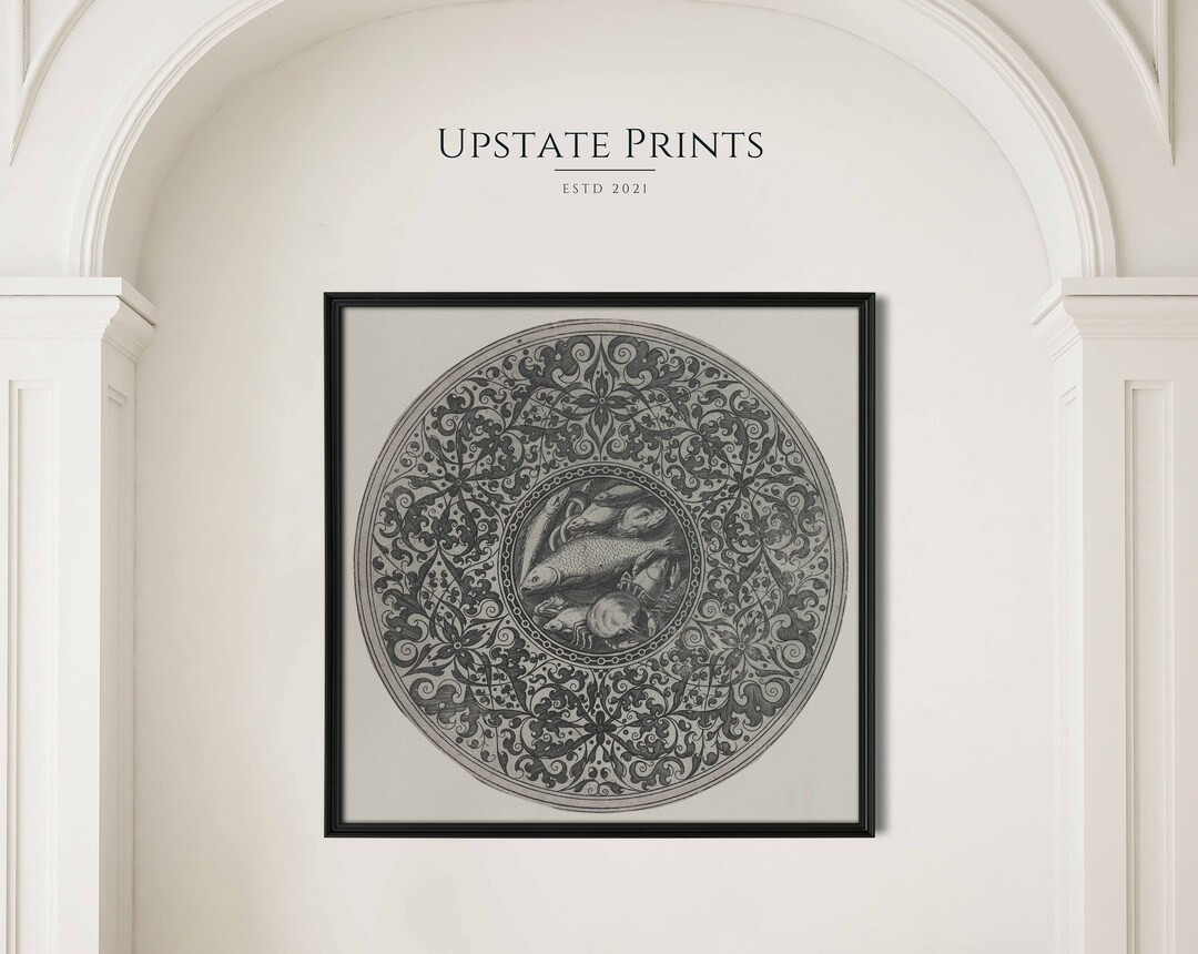 Seafood Scale Vintage Drawing Black and White Art Prints Lake House Wall Art Coastal Decor Art Hi... | Etsy (US)