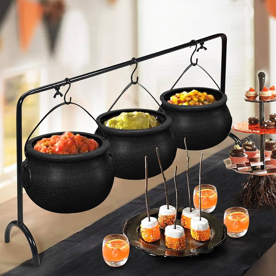 Halloween Decorations Indoor, 3 Pack Witches Cauldron Serving Bowls on Rack | Amazon (US)