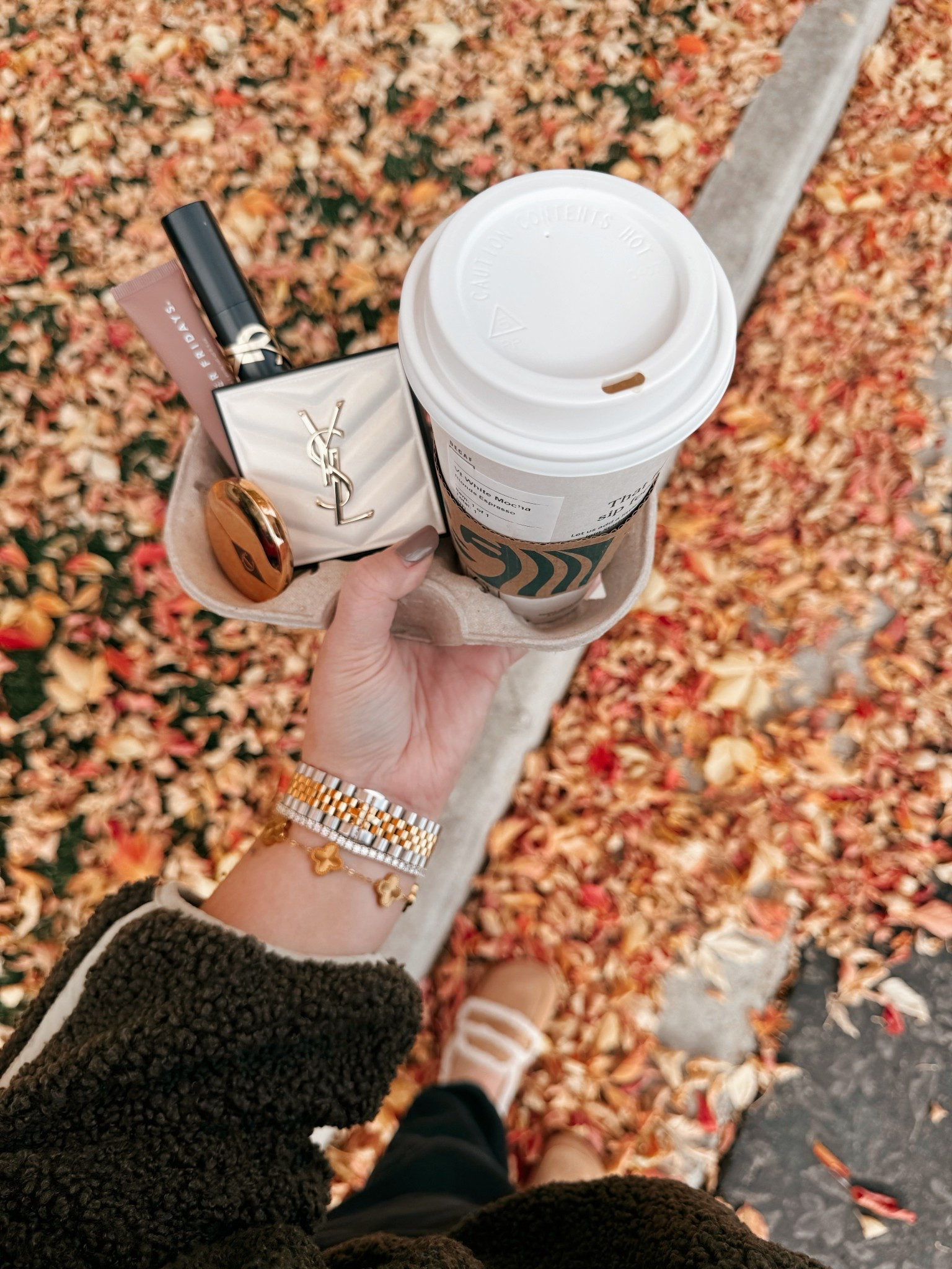 Coffee, beauty, and $15 cozy vibes ☕️🍂 Serving fall glam with the viral drink carrier trend, YSL faves, and my faux shearling mules ✨ everything linked for your golden hour glow 🤎 fall beauty finds | viral drink carrier trend | YSL makeup | Charlotte Tilbury color corrector | Summer Fridays lip butter balm | fall beauty must haves | cozy fall aesthetic | Starbucks white mocha | fall makeup favorites | glowy fall makeup | Amazon beauty finds | LTK fall beauty | fall essentials 2025 | fall beauty finds | viral drink carrier trend | YSL makeup | Charlotte Tilbury color corrector | Summer Fridays lip butter balm | fall beauty must haves | cozy fall aesthetic | Starbucks white mocha | fall makeup favorites | glowy fall makeup | Amazon beauty finds | LTK fall beauty | fall essentials 2025

#LTKStyleTip #LTKFindsUnder50 #LTKSaleAlert