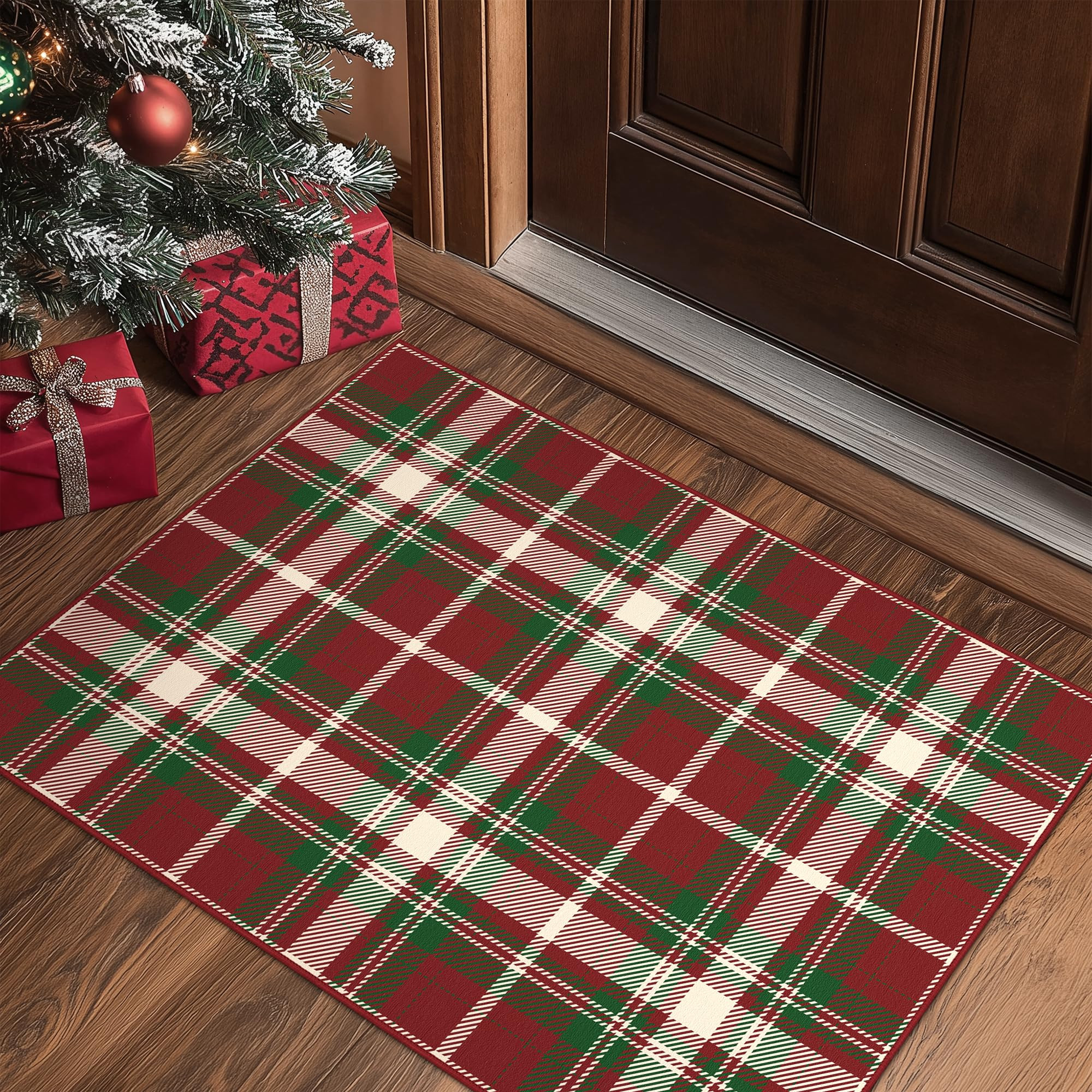 Christmas 2x3 Area Rugs for Entryway Doormat,Xmas Checkered Buffalo Plaid Rug,Machine Washable Lo... | Amazon (US)