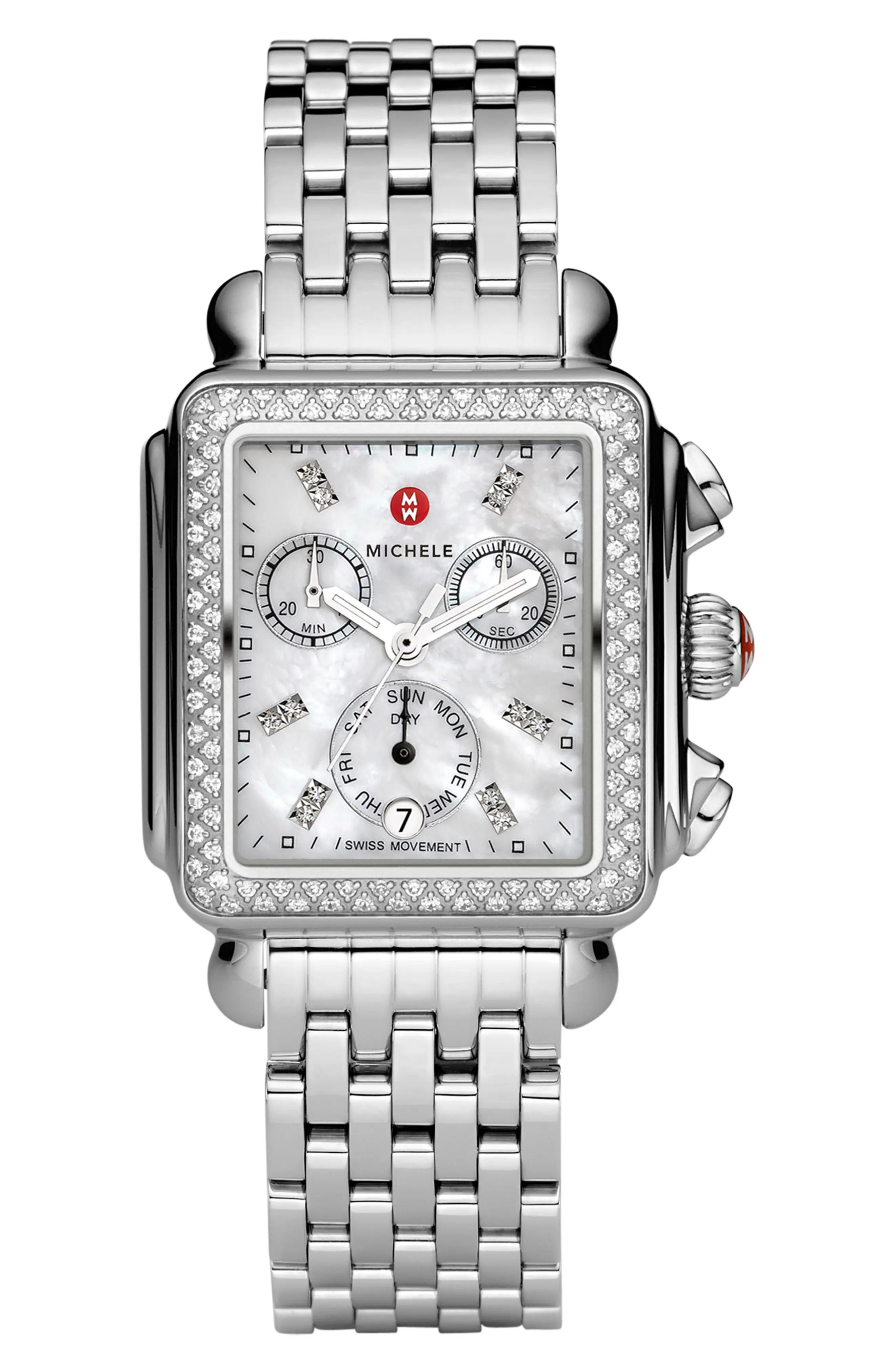 Women's Michele Deco Diamond Chronograph Watch Head & Bracelet, 33mm | Nordstrom