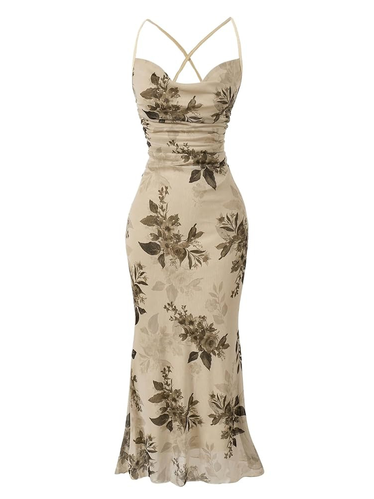 SOLY HUX Women's Floral Mesh Bodycon Cami Dress Cowl Neck Sleeveless Cocktail Party Wedding Guest... | Amazon (US)