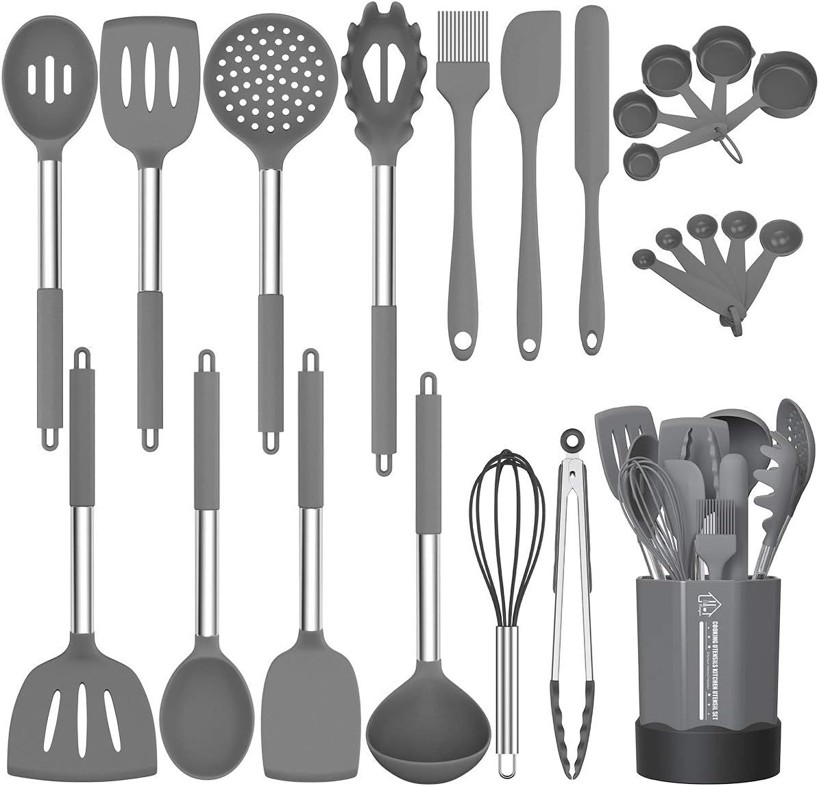 Silicone Cooking Utensil Set, Fungun Non-stick Kitchen Utensil 24 Pcs Cooking Utensils Set, Heat ... | Amazon (US)