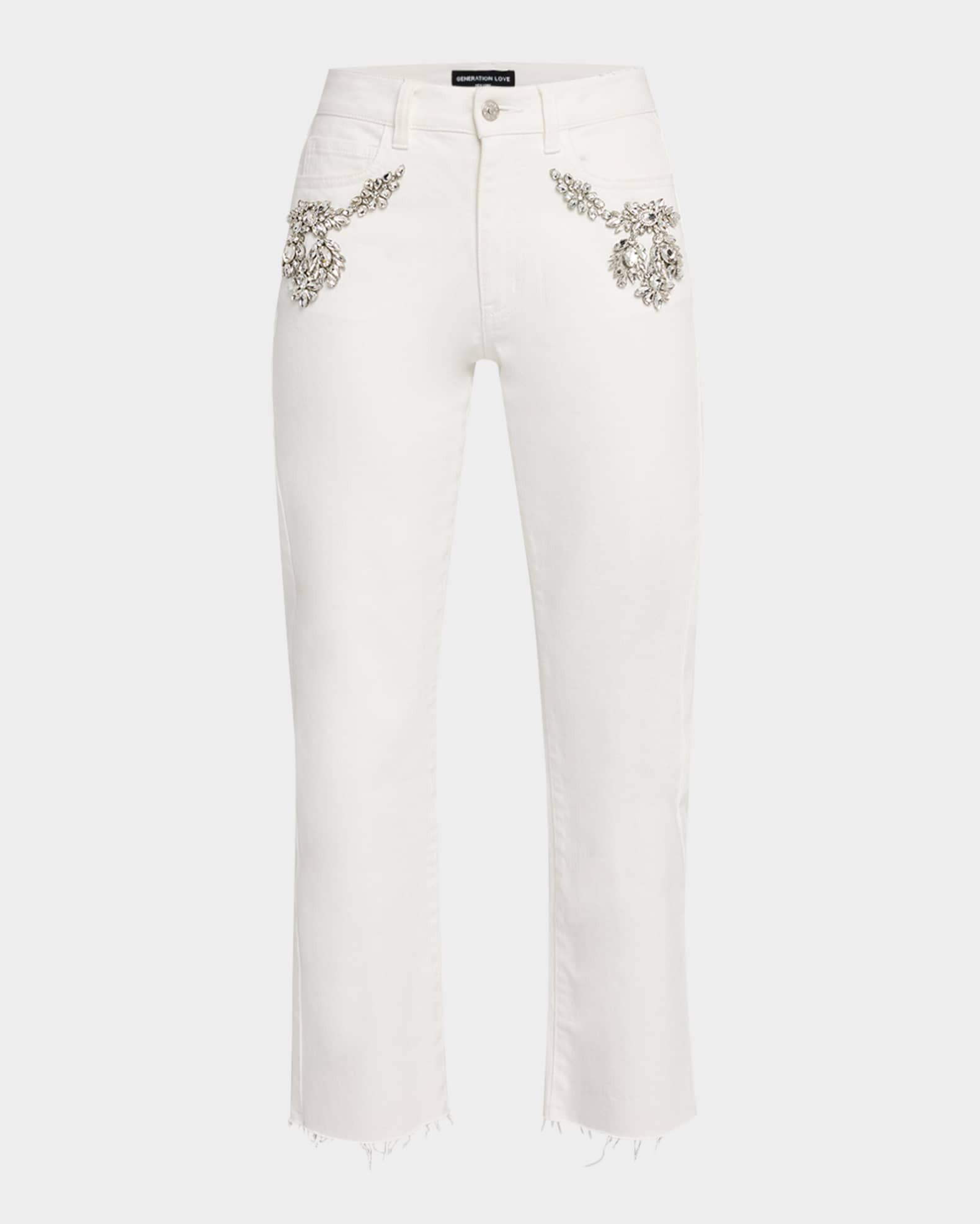 Carolyn Embellished Straight Crop Jeans | Neiman Marcus