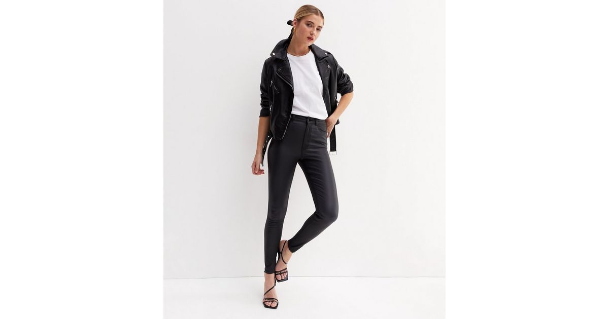 Black Coated Leather-Look Lift & Shape Jenna Skinny Jeans | New Look | New Look (UK)