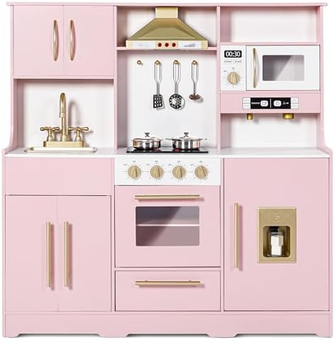 Kinder King Wooden Kids Play Kitchen, Toy Kitchen Playset for Toddler, Play Kitchen Set w/Real So... | Amazon (US)