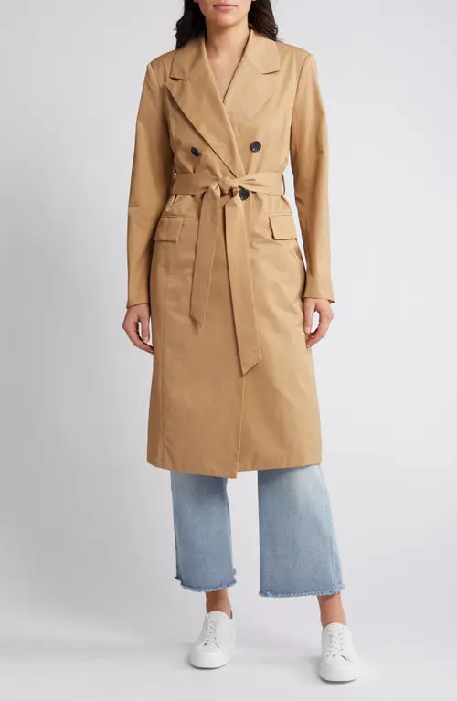 Avec Les Filles Stretch Cotton Blend Belted Trench Coat in Rattan at Nordstrom, Size Xx-Large | Nordstrom