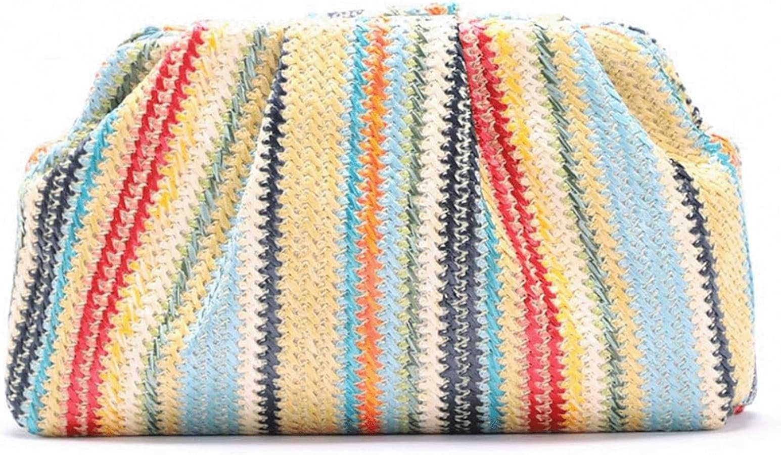 Straw Purse Ethnic Rainbow Striped Clutch Chain Strap Boho Pleated Woven Shoulder Bag Lined Bohem... | Amazon (US)