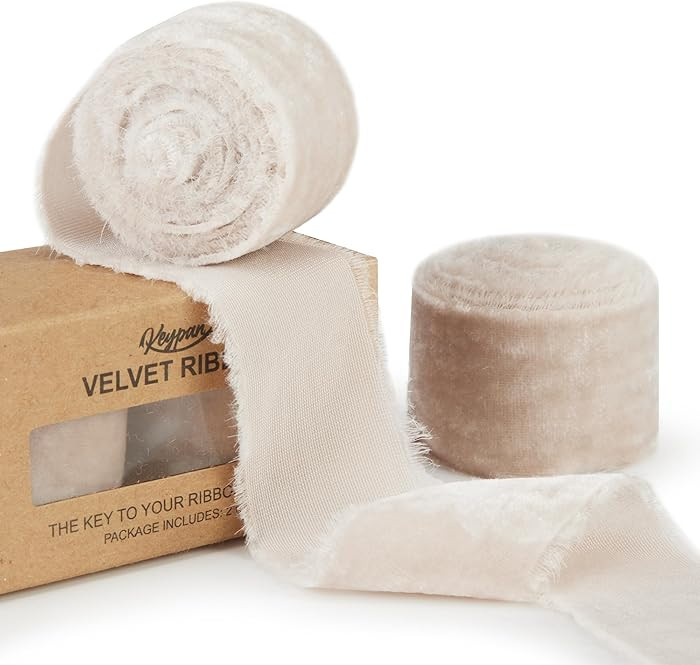 Light Gray Velvet Ribbon for Gift Wrapping - 1 1/2 inch Wide Handmade Fringe Fabric Ribbons for C... | Amazon (US)