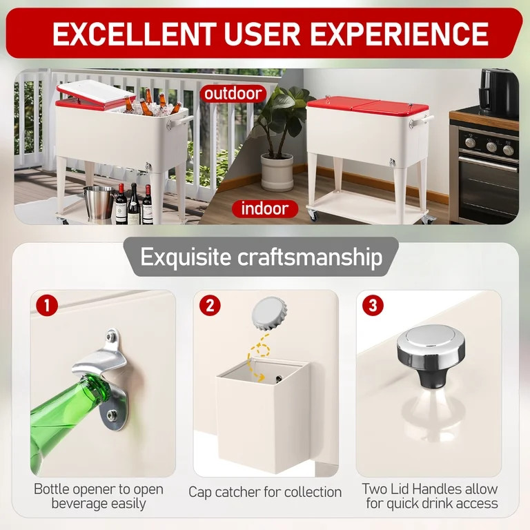 Ktaxon 80 Qt Rolling Ice Chest Cooler Cart Outdoor Trolley with Storage Shelf, Bottle Opener & Ca... | Walmart (US)