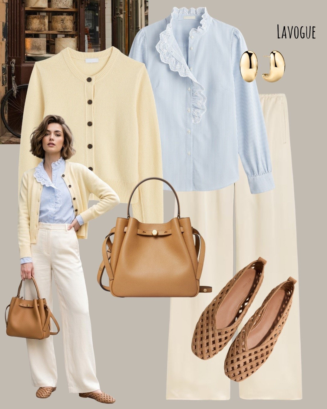 Soft layers for spring. A yellow cardigan over a blue shirt paired with cream satin pants for an easy, polished look. Finished with classic flats and a camel bag. 

Shop the look below 👇🏼! 

#LTKootd #LTKPetite #LTKSeasonal