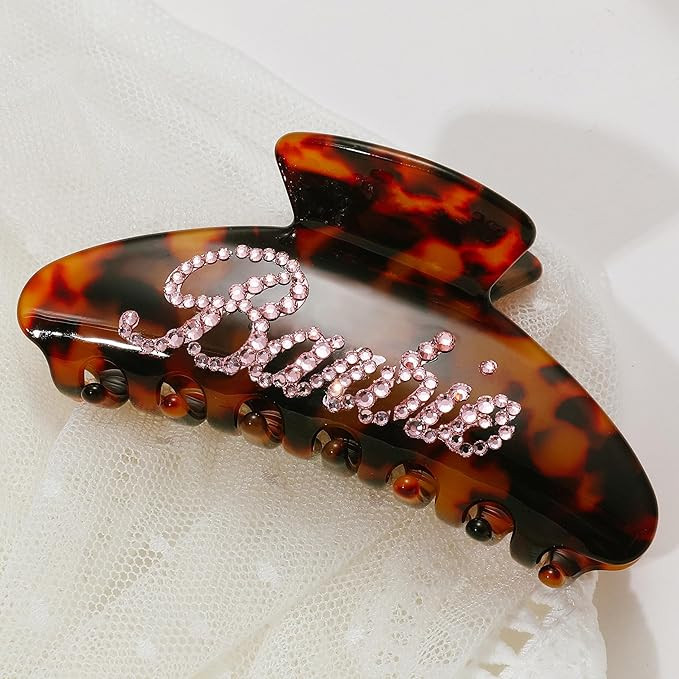 Personalized Rhinestone Hair Claw Barrettes - Custom Name/Number, French Design Cellulose Acetate... | Amazon (US)