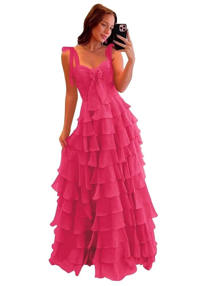 Women’s Chiffon Tiered Ruffles Prom Dresses 2025 Spaghetti Straps A-Line Long Formal Ball Gown ... | Amazon (US)