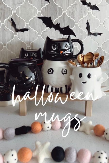 Halloween mugs! 
Target:Left and top cat mug, Ghost mug
Homegoods: mummy mug, right cat mug, witches caldron mug
Kirklands: hocus pocus mug