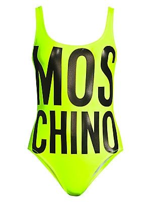 Moschino Lettered Neon Onepiece Swimsuit - Yellow - Size 4 | Saks Fifth Avenue