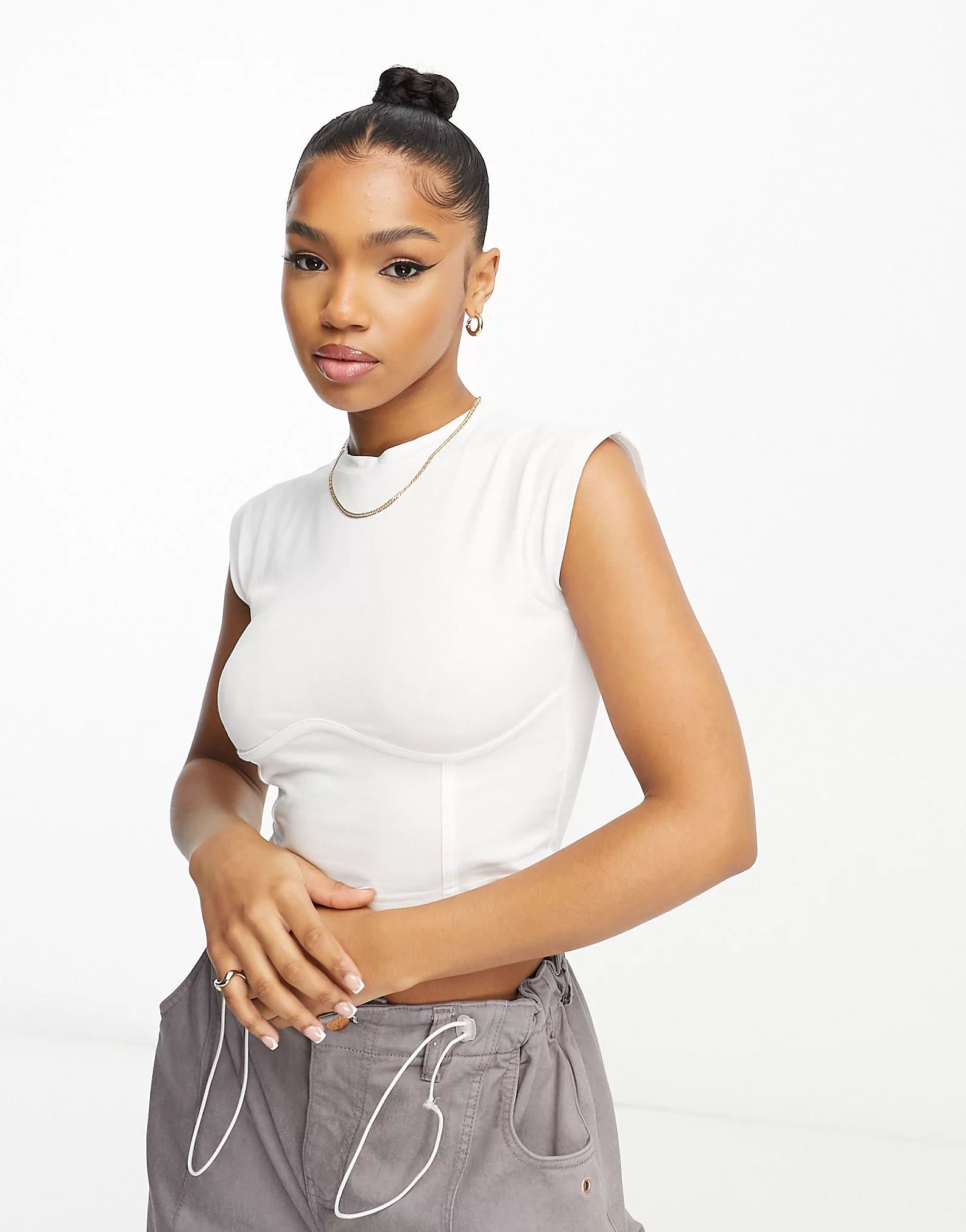 Miss Selfridge short sleeve corset tee in white | ASOS (Global)