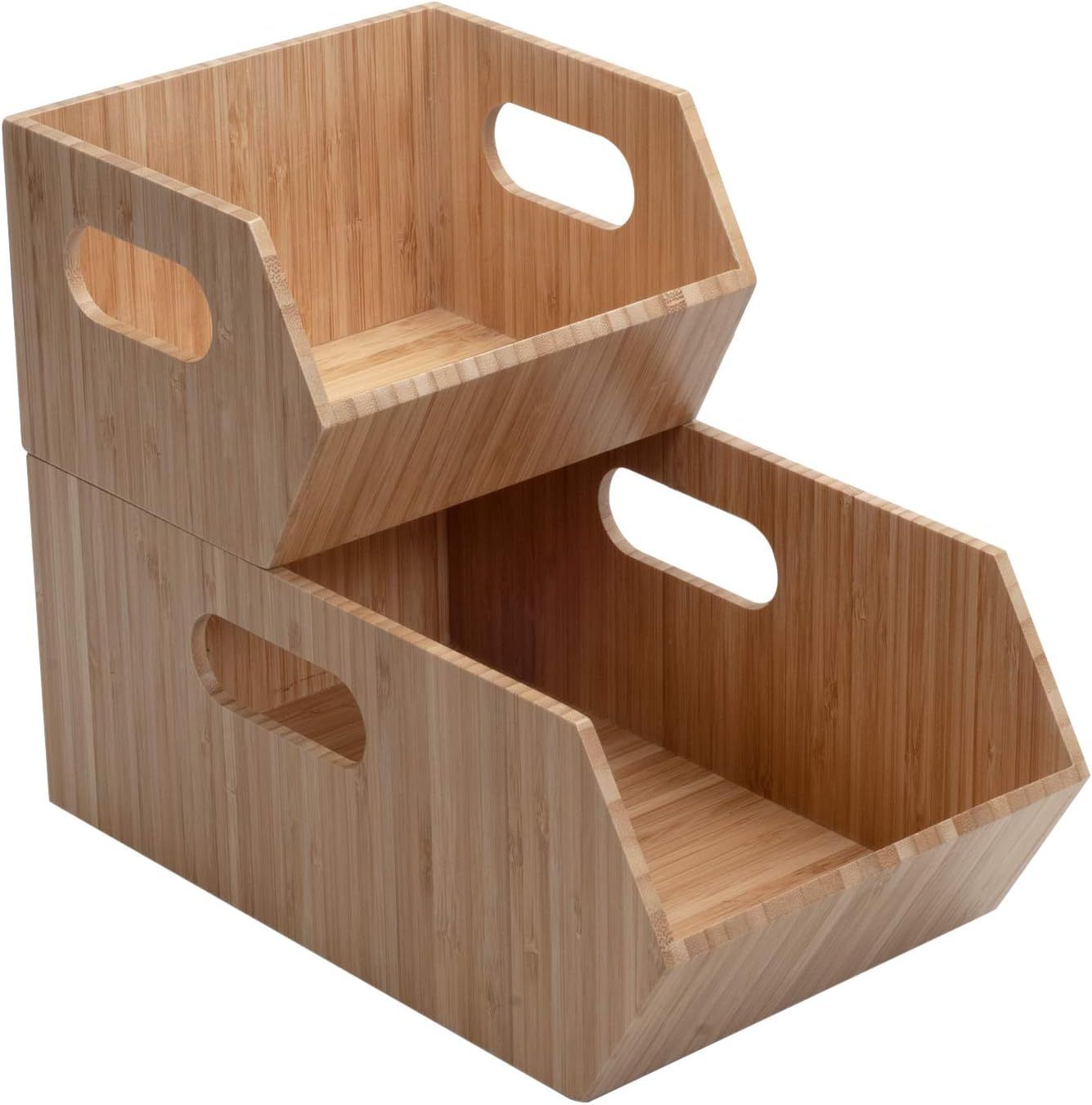 Bamboo Storage Bins for Pantry & Kitchen Cabinet Organizer Multi-Purpose 2 PC Stackable Set for C... | Amazon (US)