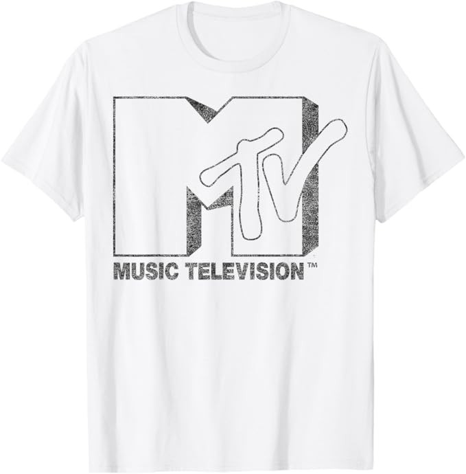 MTV Distressed Vintage Black and White Logo Graphic T-Shirt T-Shirt | Amazon (US)