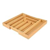 Bamboo Organizer Cutlery Tray, Adjustable Utensil Silverware Flatware Drawer Divider Extendible with | Amazon (US)