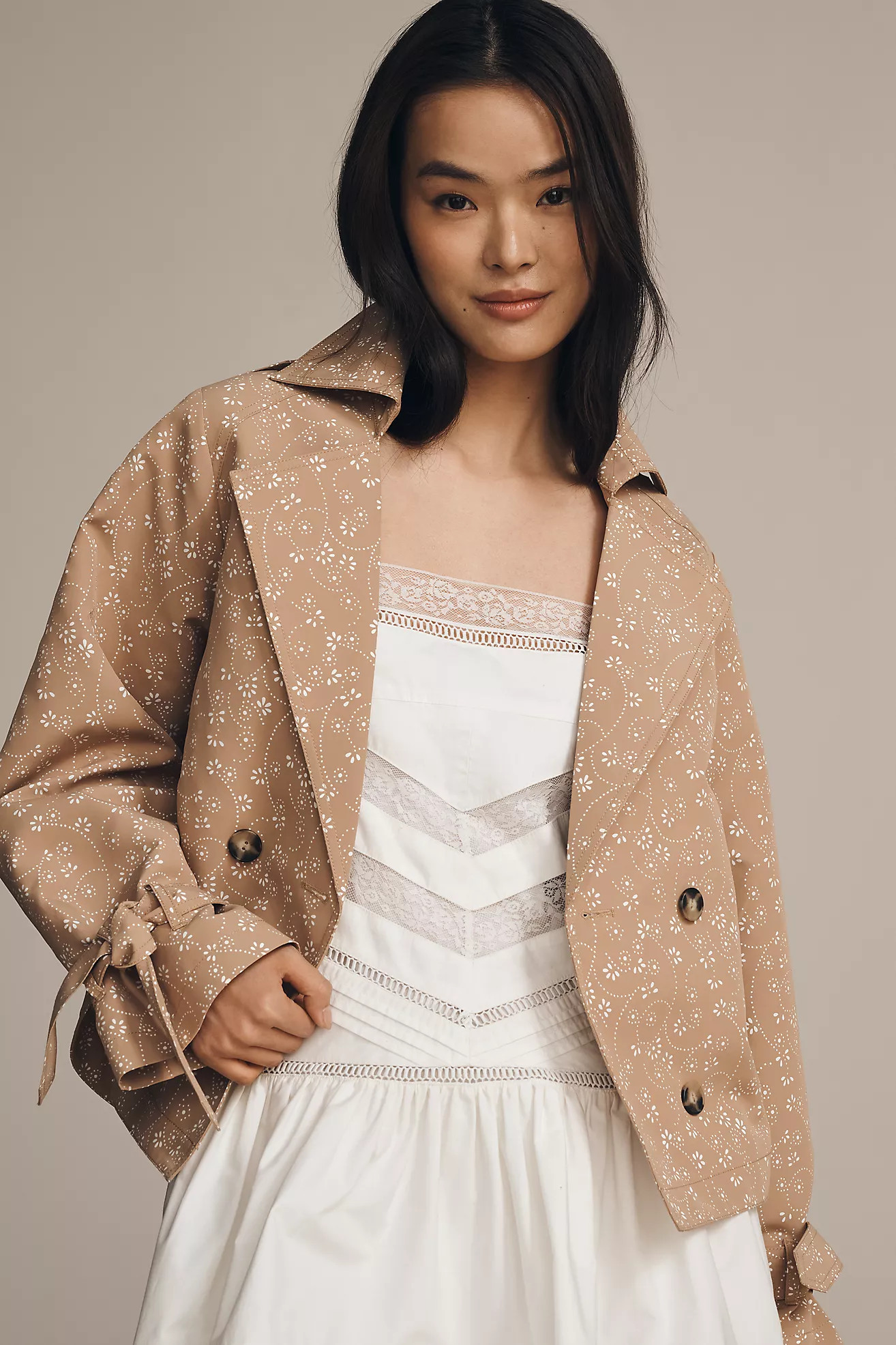 By Anthropologie Floral Cutwork Cropped Trench Jacket | Anthropologie (US)