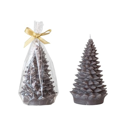 Creative Co-Op Round Holiday Tree Shaped Candle with Gold Tips, Pewter Color | Amazon (US)