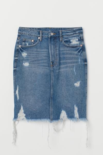 Denim Skirt - Denim blue/trashed -  | H&M US | H&M (US + CA)