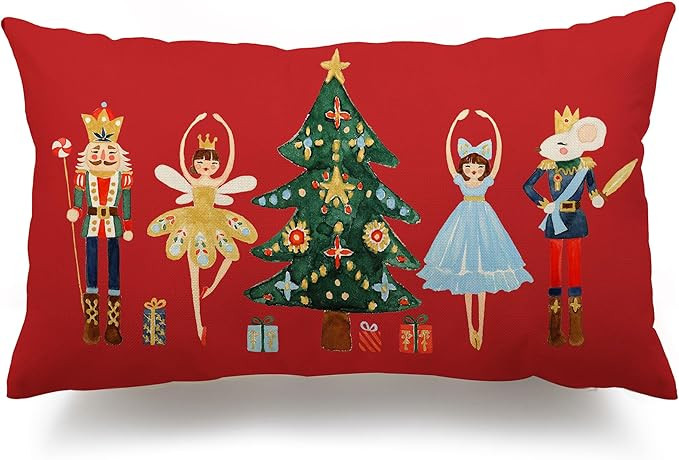 Merry Christmas Throw Pillow Cover 12x20 Inch Nutcracker Christmas Decor Winter Red Pillow Covers... | Amazon (US)