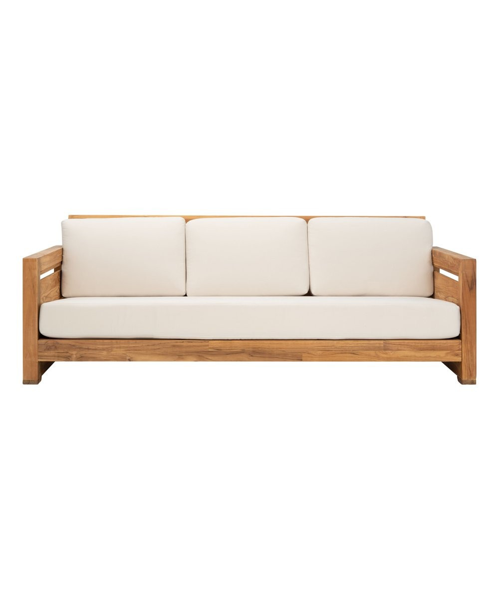 Teak & White Guadeloupe Outdoor Three-Seat Sofa | Zulily
