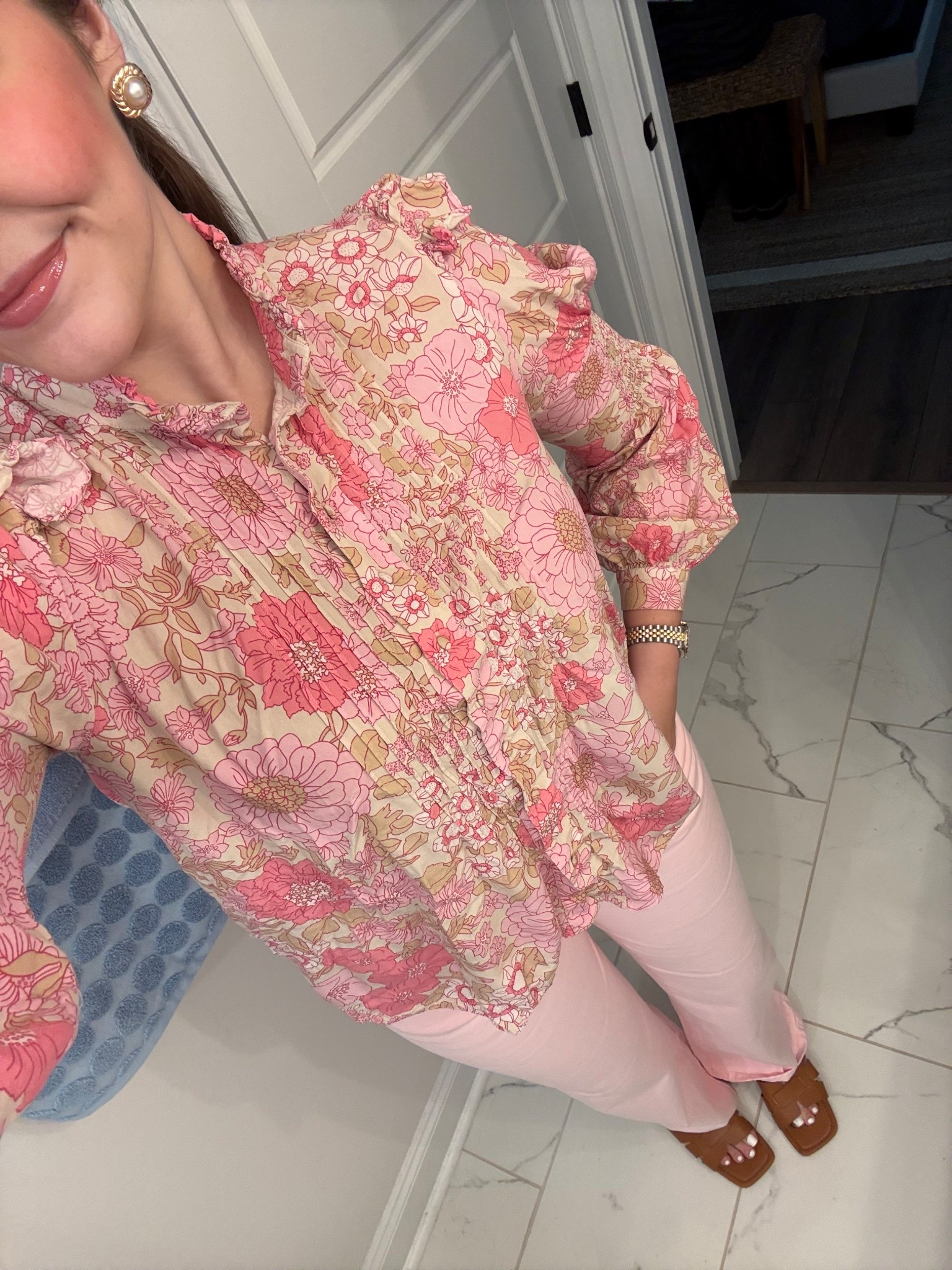 spring florals 🩷top is Selkie, rented on nuuly, linked something similar 

#LTKSeasonal