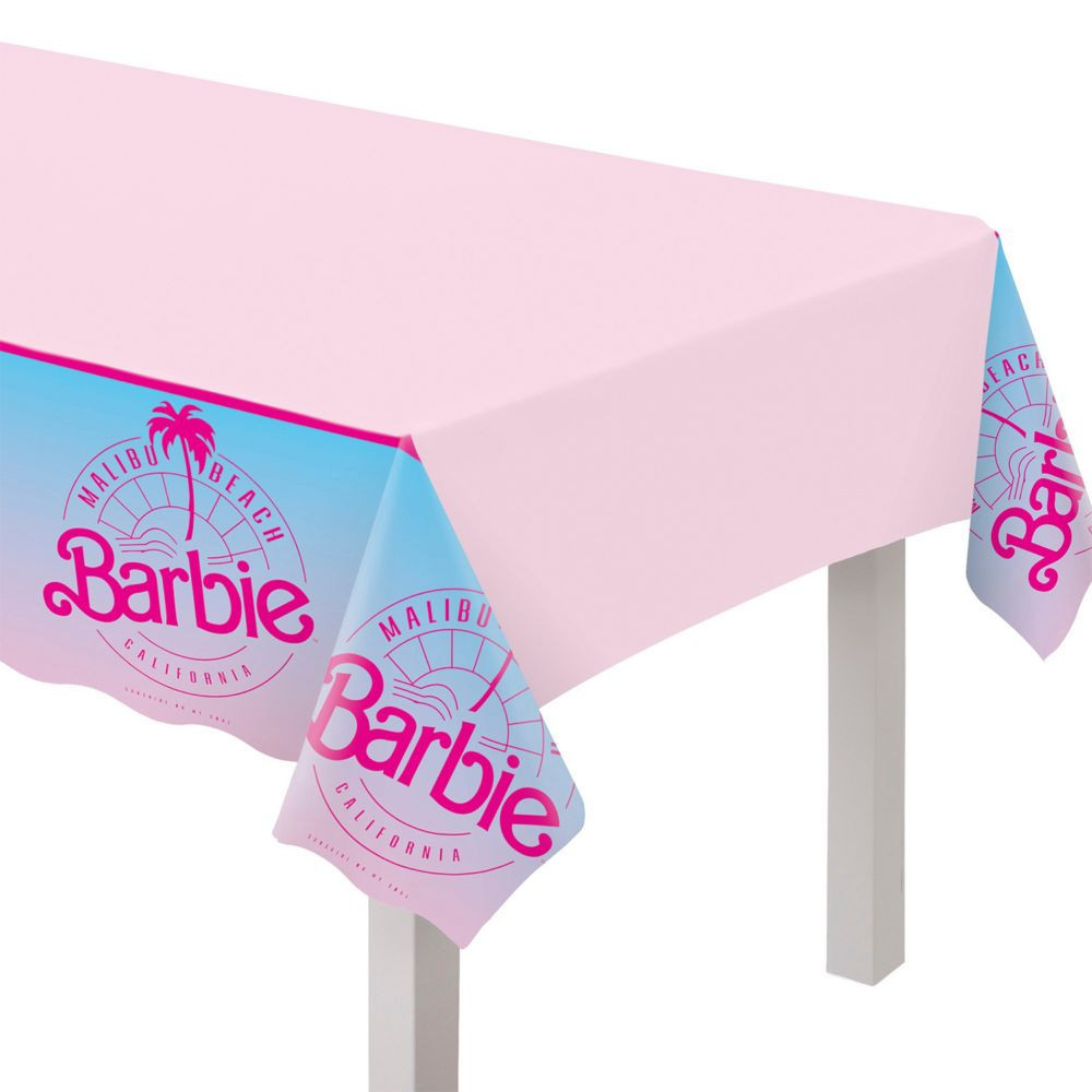 Barbie™ Malibu Beach Party Pink Disposable Plastic Tablecloth | Oriental Trading Company