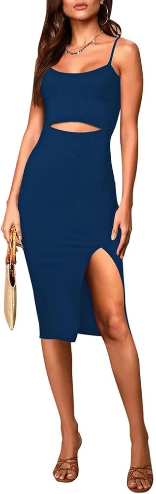 Amazon.com: Pink Queen Women's Sexy Cut Out Bodycon Dress Spaghetti Strap Party Cocktail Club Rib... | Amazon (US)