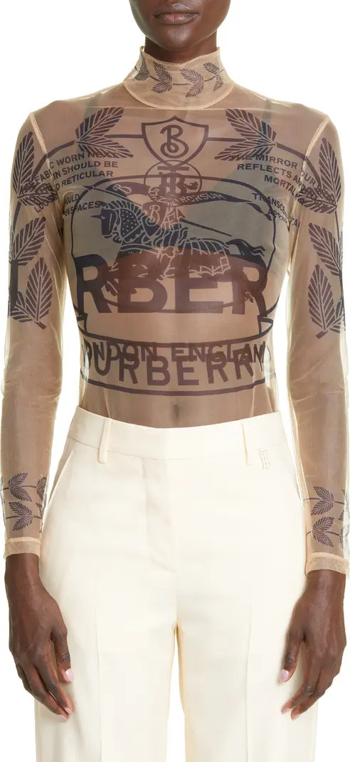 Sheer Logo Print Long Sleeve Bodysuit | Nordstrom