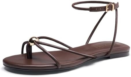 Strappy Flat Sandals for Women Comfortable Open Toe Ankle Strap Thong Sandals Summer Beach Dressy... | Amazon (US)