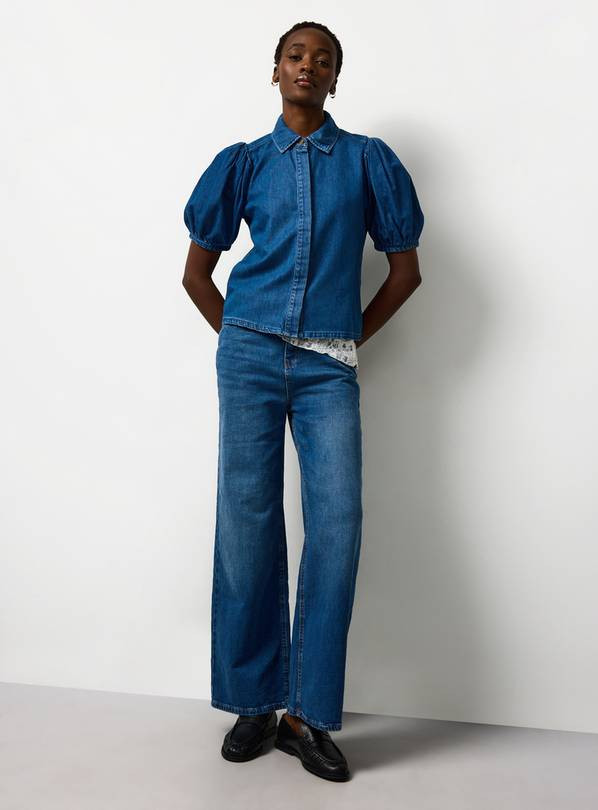 Mid Blue Denim Volume Sleeve Shirt 12 | Tu Clothing