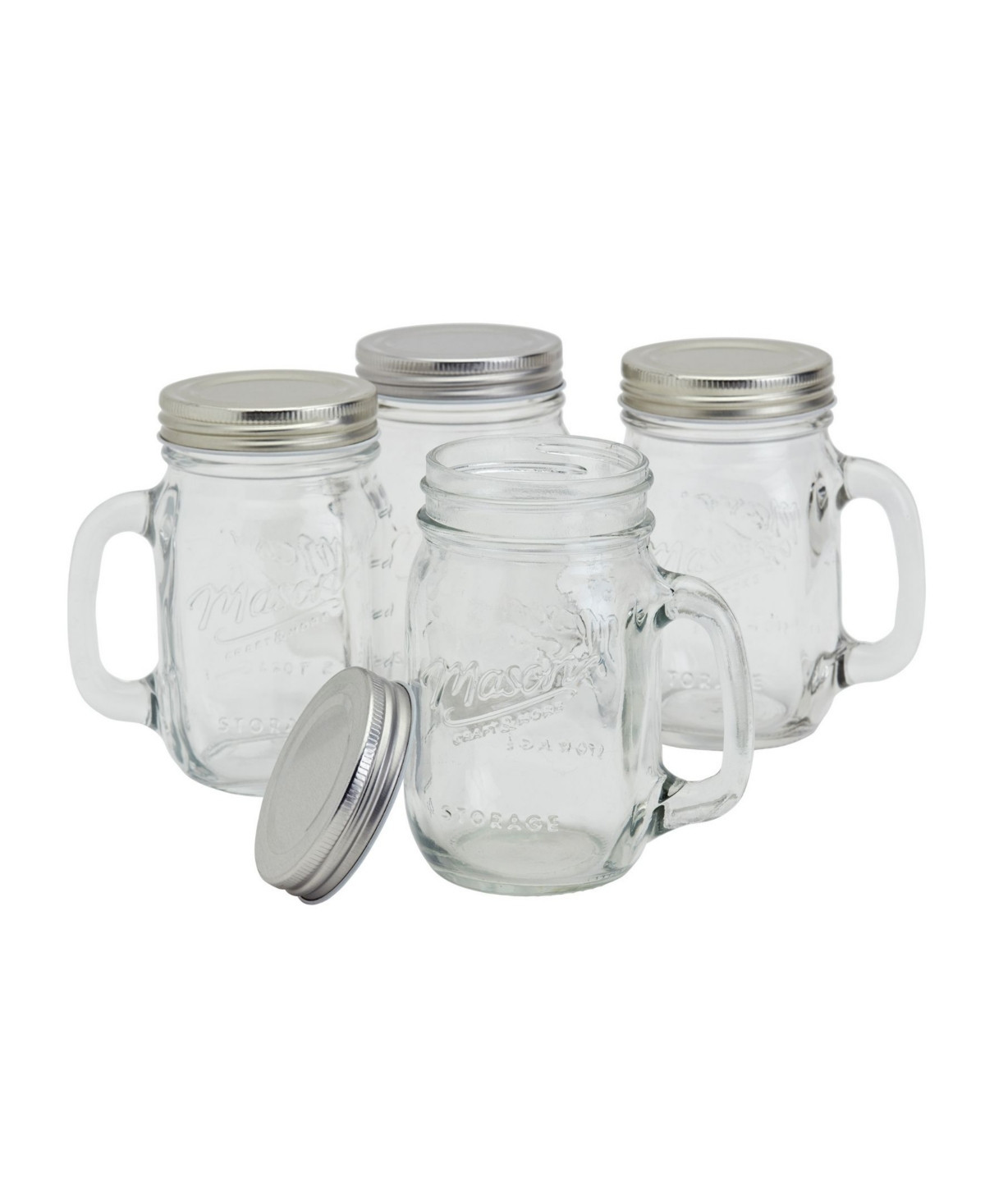 Mason Craft & More 4 Piece Glass Jars with Handles and Lids - Clear | Macy's