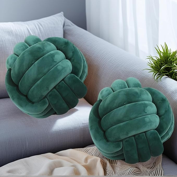 2 Pcs Knot Pillow Ball, Dark Green Knotted Pillow Plush Ball Pillows, 8.7" Decorative Throw Pillo... | Amazon (US)