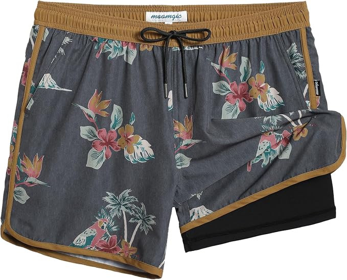 maamgic Mens Short 80s 90s Vintage 5.5" Swim Trunks Swimsuits Board Shorts Compression Liner Quic... | Amazon (US)